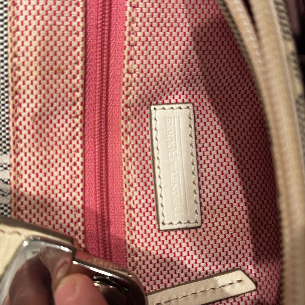 Dooney‎ & Bourke Monogram Canvas Leather Trim Satchel Bag Cream Beige Pink Liner - Picture 10 of 12